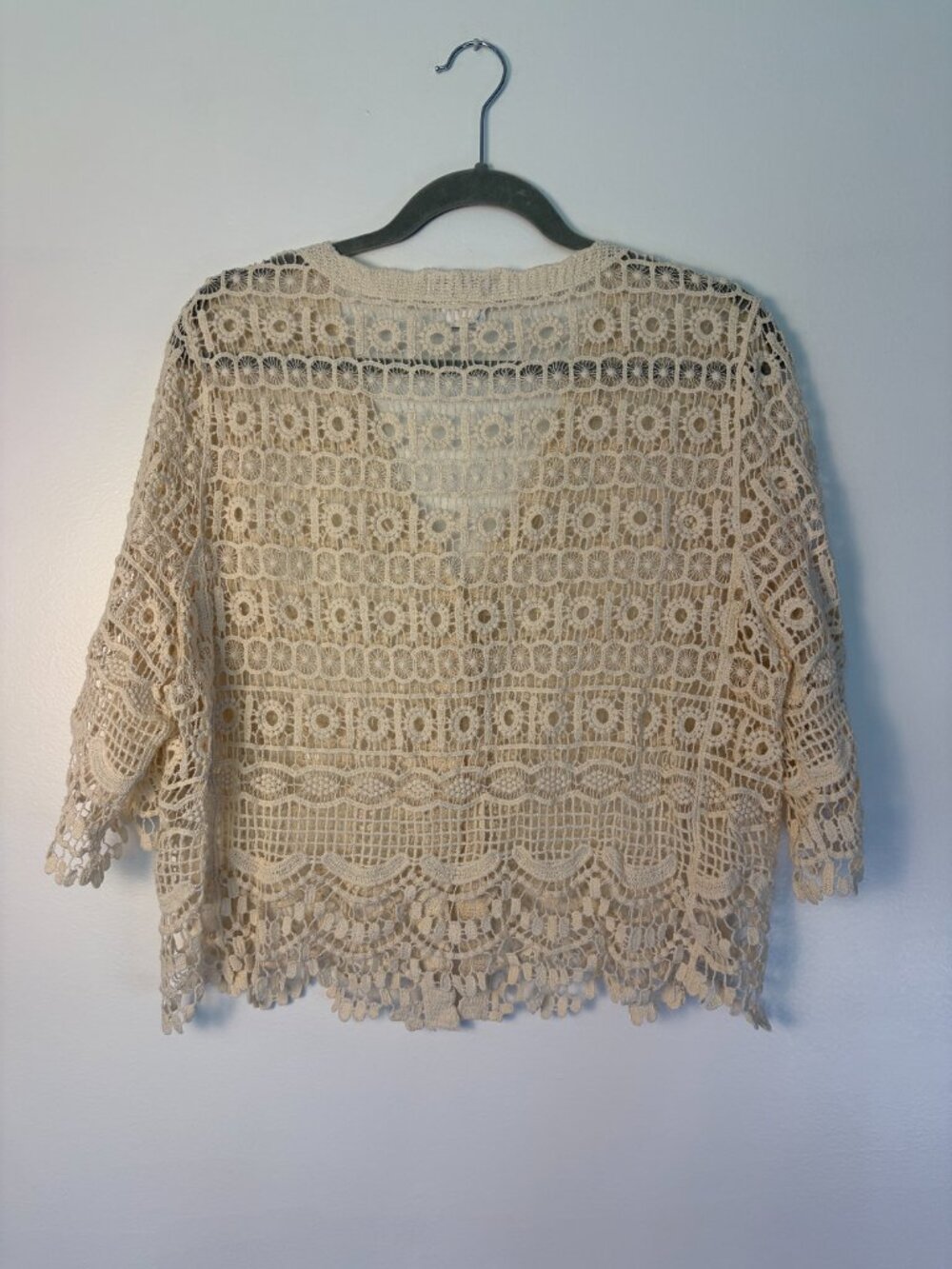Liverpool Los Angeles Antique Ivory Lace Bolero Crochet Short-sleeve Cardigan - Picture 6 of 6